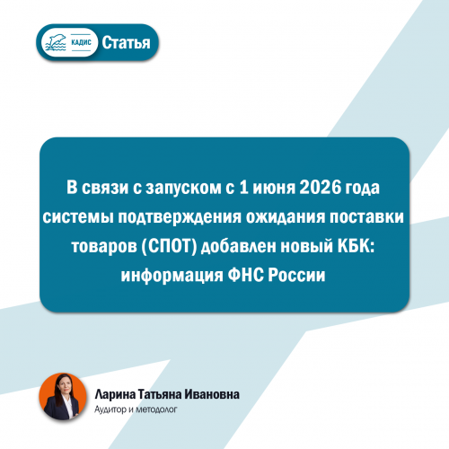 В связи с запуском с 1 июня 2026 года системы подтверждения ожидания поставки товаров (СПОТ) добавлен новый КБК: информация ФНС России